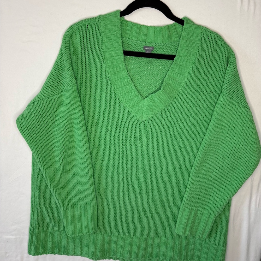 Aerie Green V-Neck Women's Chenille Sweater